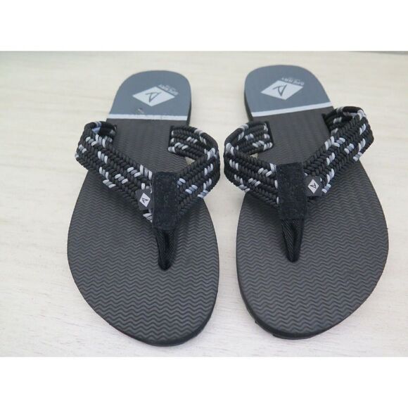 Sperry Women's Sz 5M Black Wharf Webbing/Leather Flip Flop Sandals - Picture 1 of 10